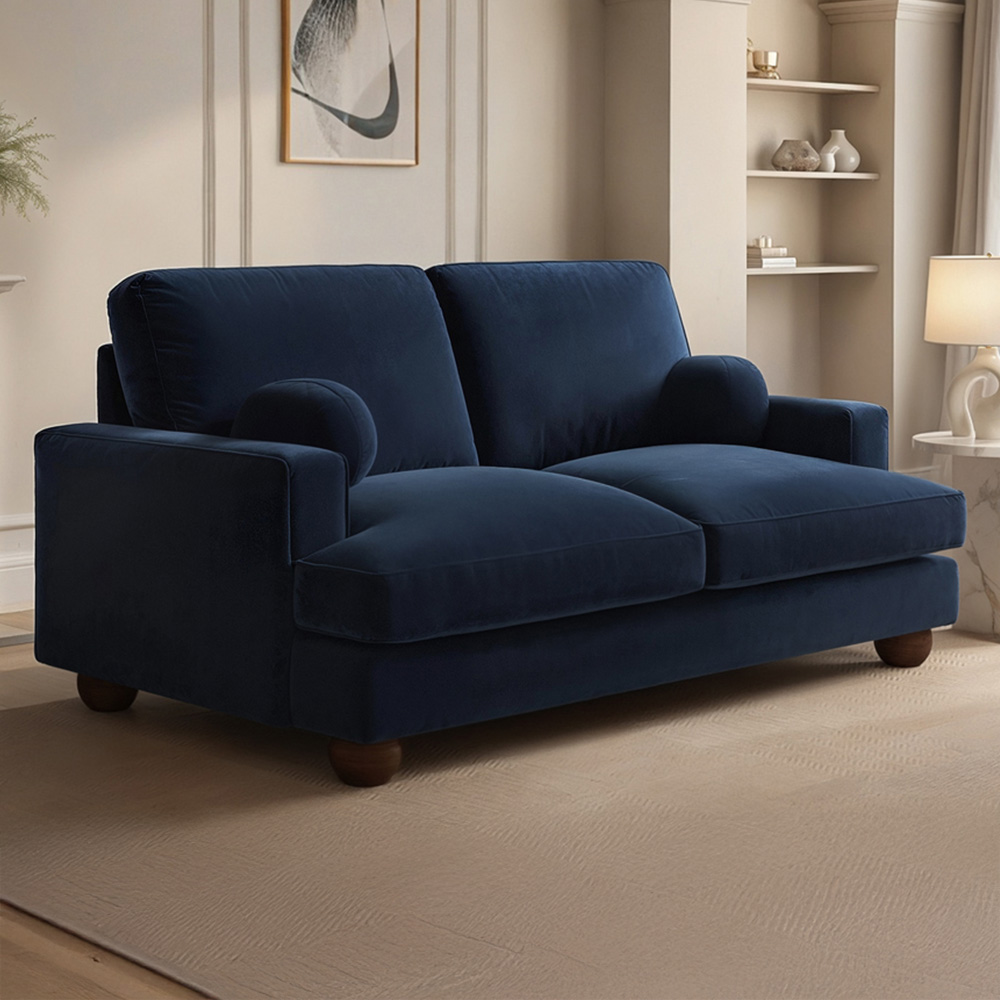 Solace+Co Addison 2 Seater Blue Velvet Sofa Image 1