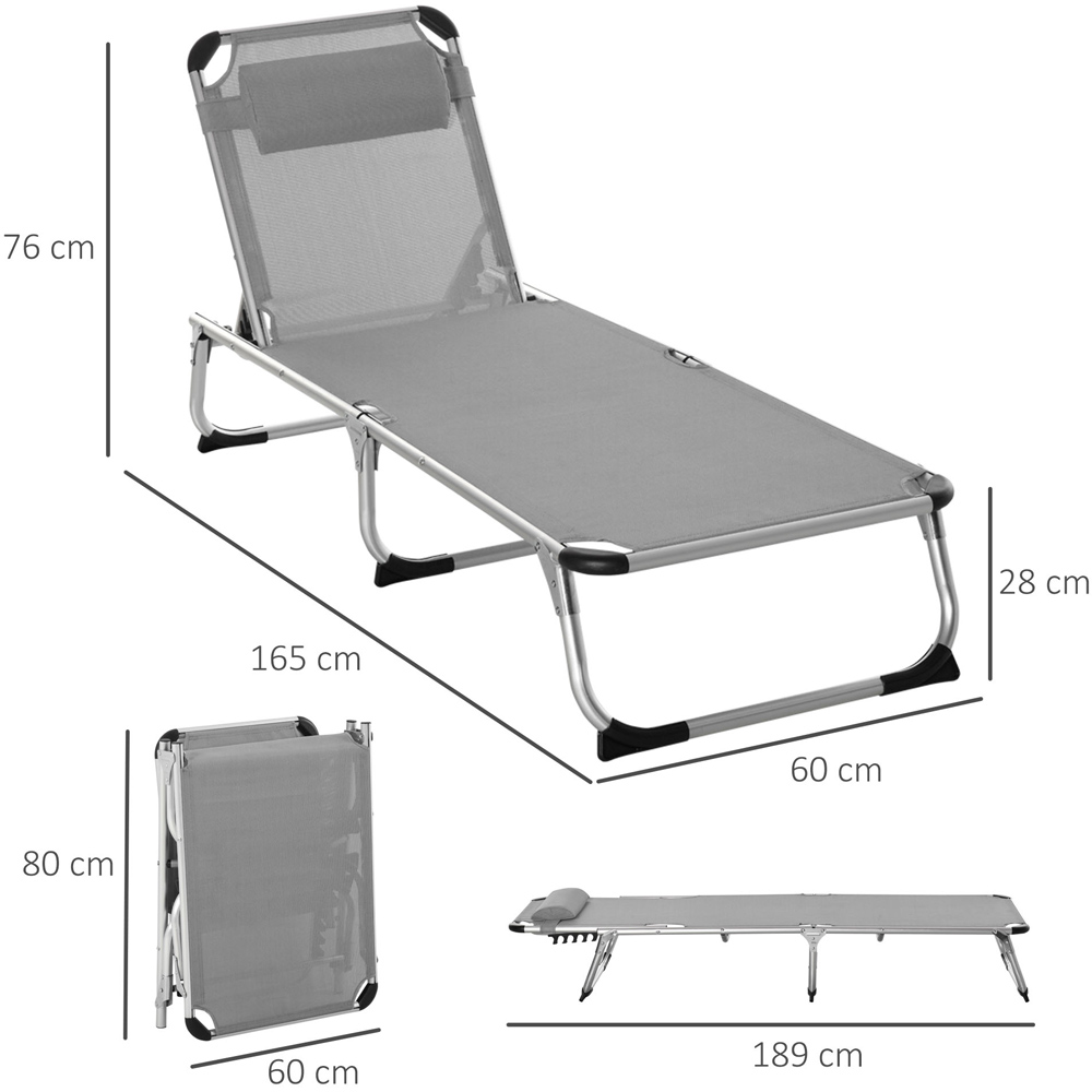 Outsunny Grey 4 Level Adjustable Folding Sun Lounger with Pillow Image 8