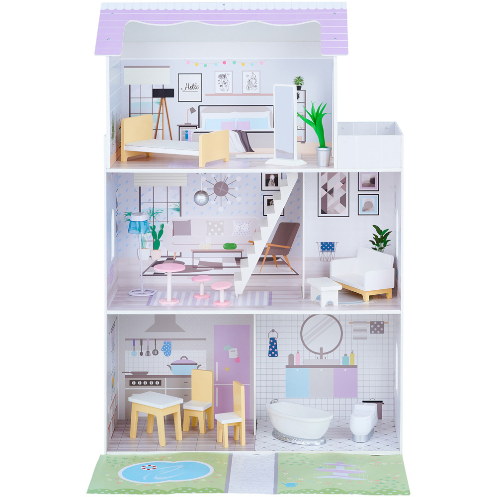 Teamson Kids Purple Grand Dollhouse with Front Garden and Matching Accessories 12 inch Image 1