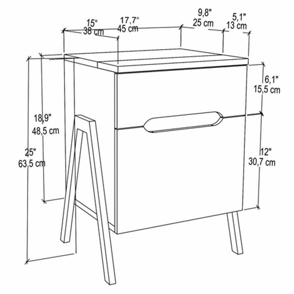 Decorotika Neva Single Door Single Drawer Walnut White and Black Side Table Image 7
