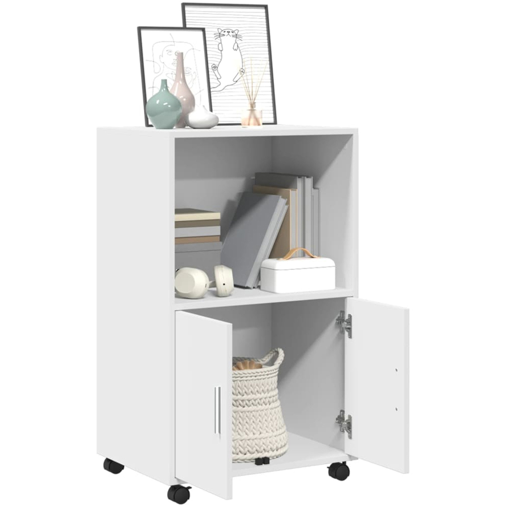 vidaXL 2 Door Single Shelf White Rolling Storage Cabinet Image 3