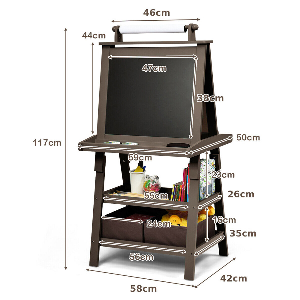Costway Brown Double Sided Children Art Easel with Paper Roll Image 9