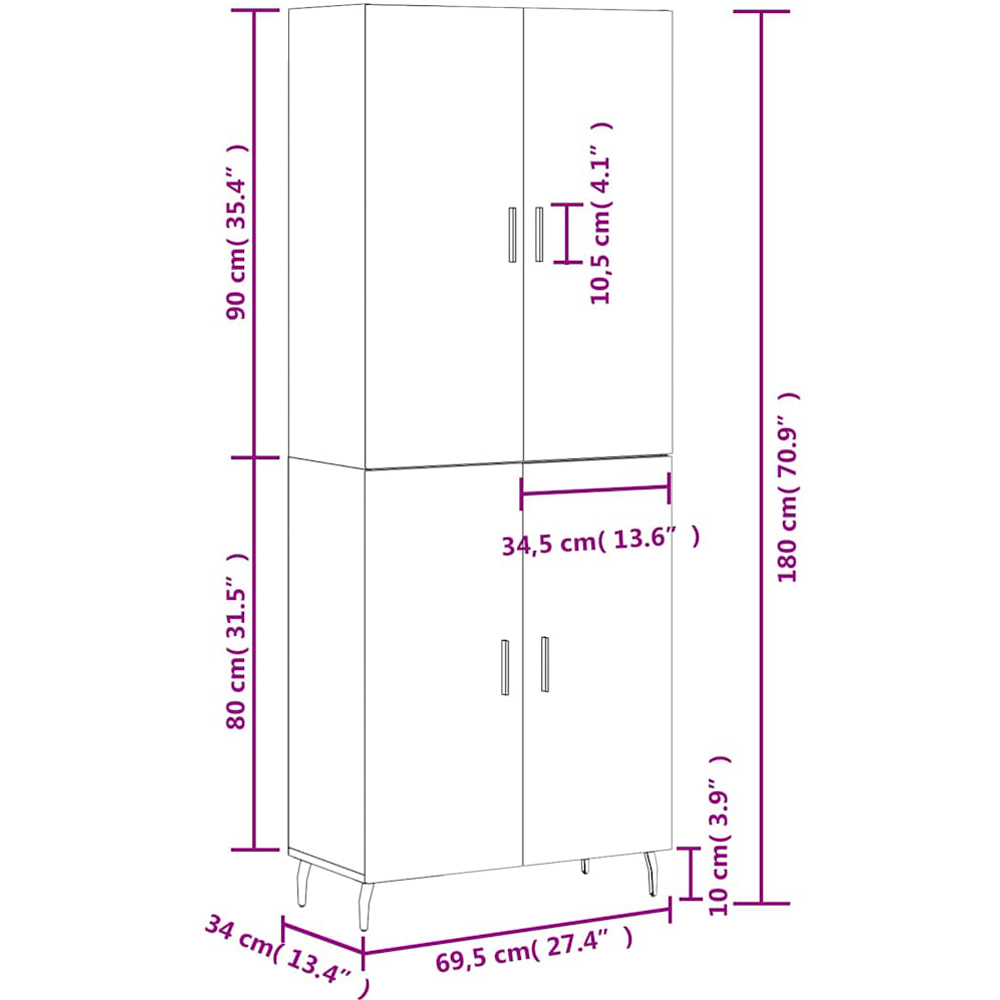 vidaXL 4 Door White Highboard Image 7