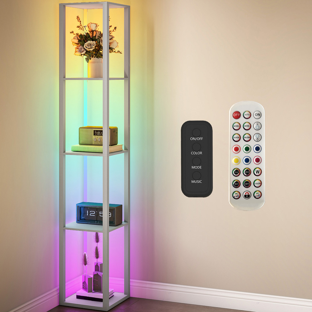 HOMCOM 4 Shelf Grey RGB LED Floor Lamp with Remote Image 2