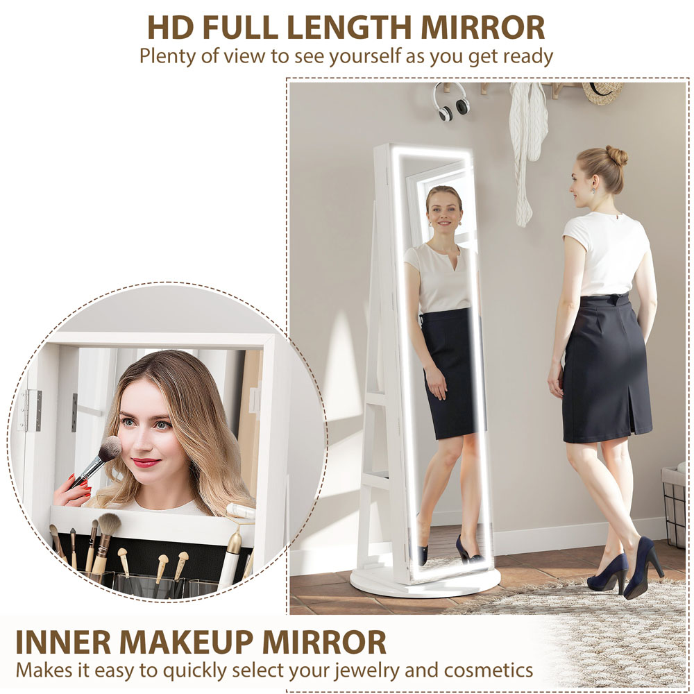 HOMCOM White Full Length Mirror 360° Swivel Jewellery Cabinet Image 8