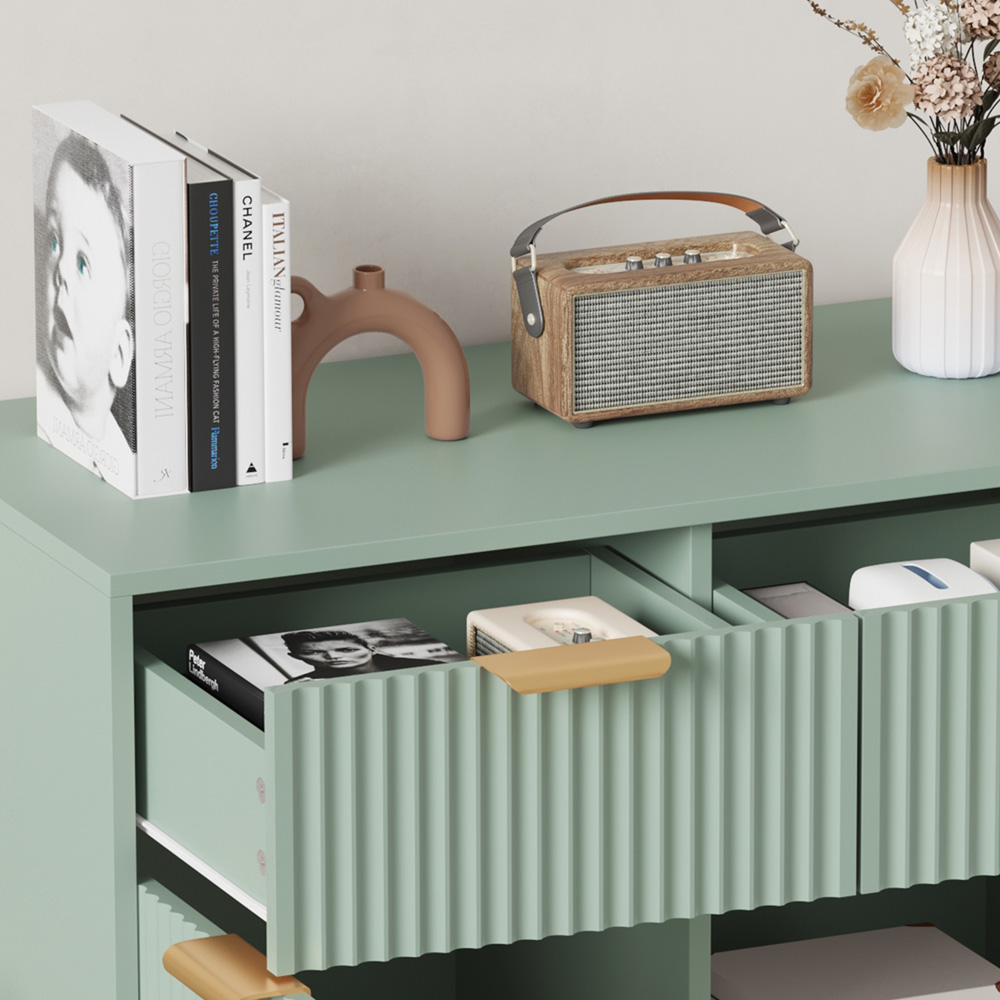 FurnitureHMD 2 Door 2 Drawer Green Wave Pattern Sideboard Image 8