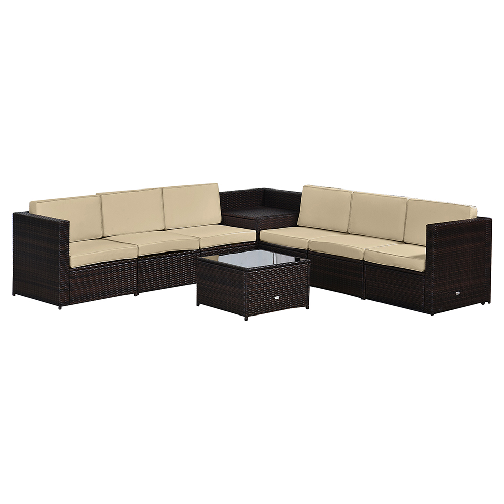 Outsunny 6 Seater Brown PE Rattan Sofa Lounge Set Image 2