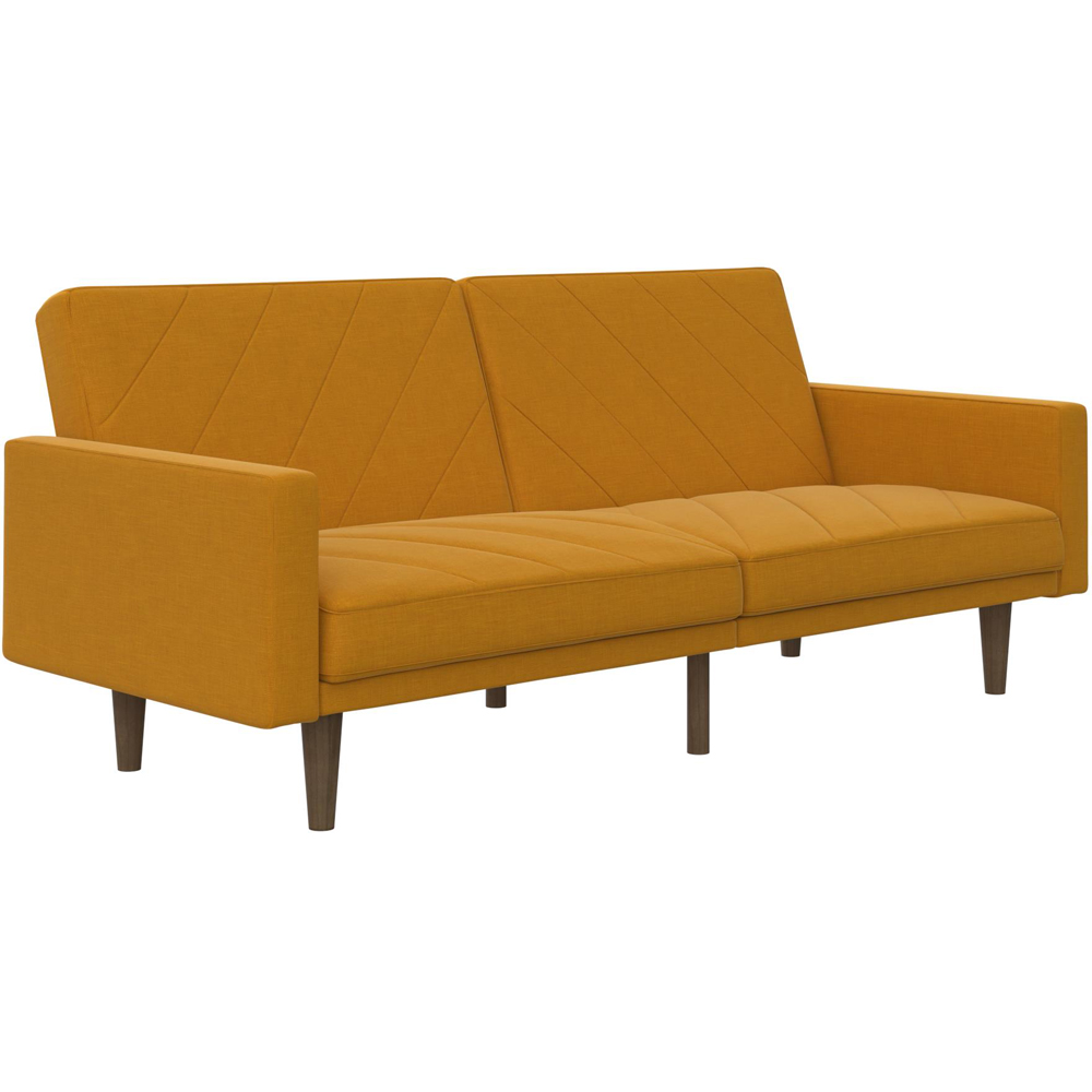 Dorel Paxson 3 Seater Linen Mustard Sofa Bed with Wooden Feet Image 2