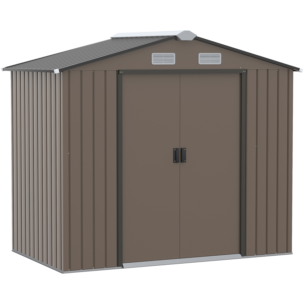Outsunny 7 x 4ft Double Door Brown Garden Metal Shed Image 1