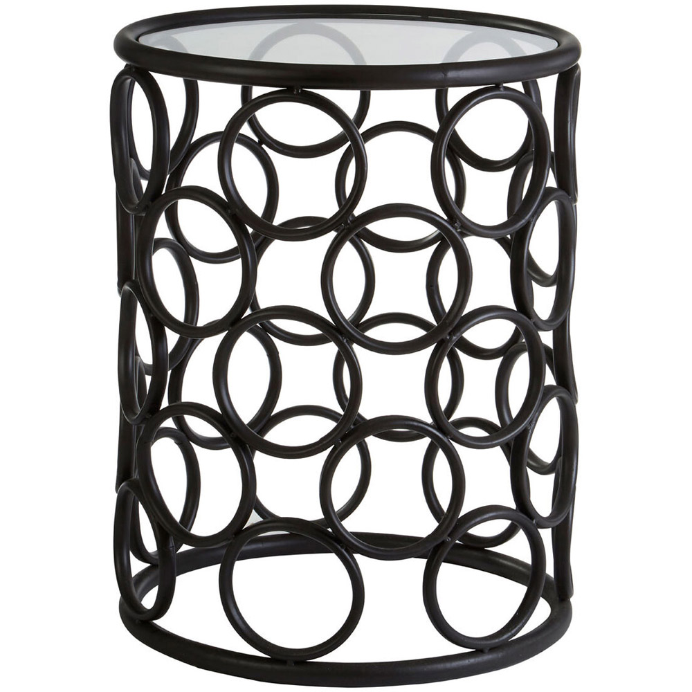 Premier Housewares Antalya Black Round Side Table with Glass Top Image 2