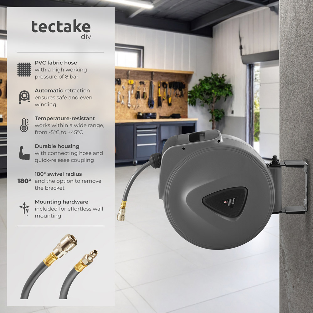 tectake Compressed Air Hose with Reel 10m Image 2