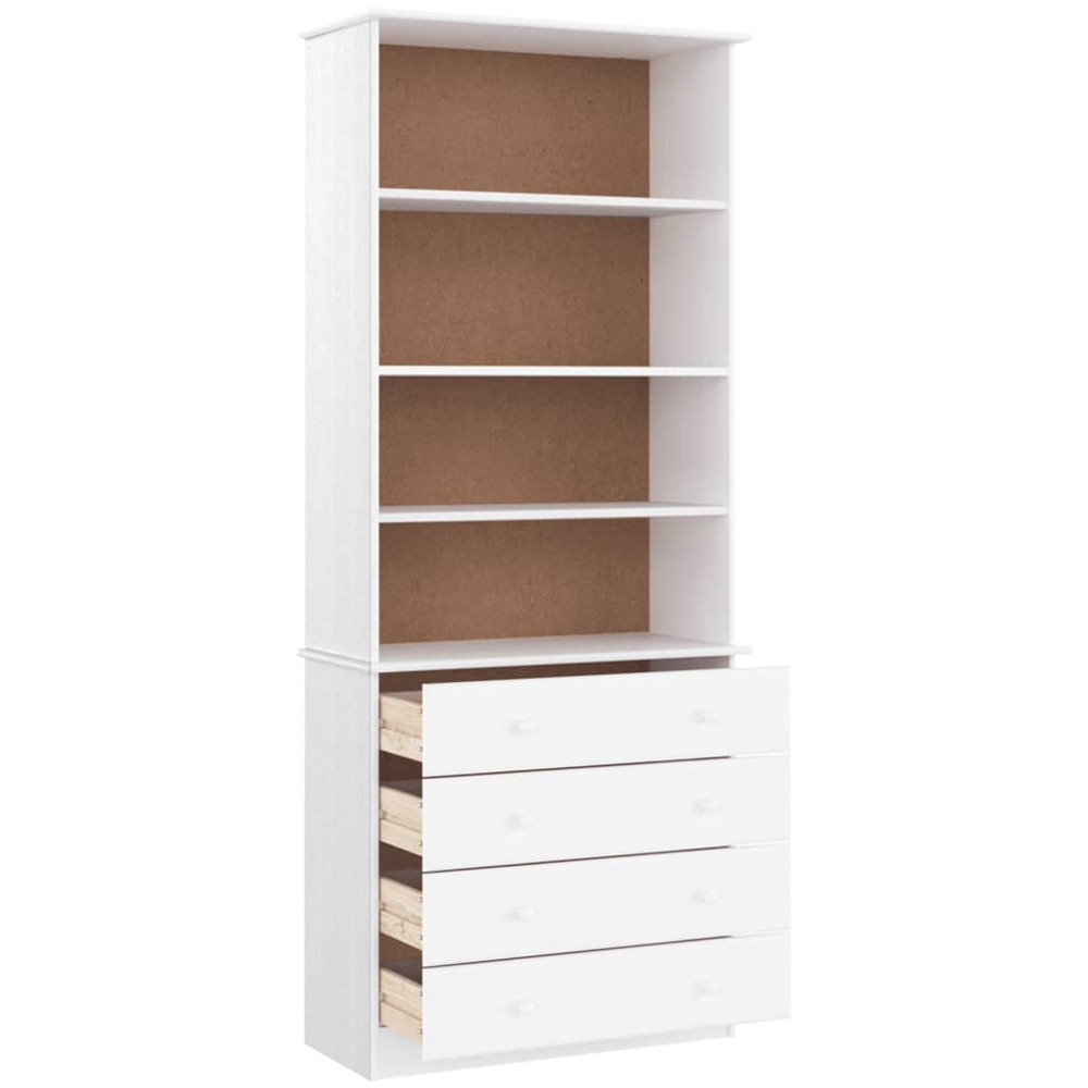 vidaXL 4 Drawer 4 Shelf White Pine Wood Bookcase Image 4
