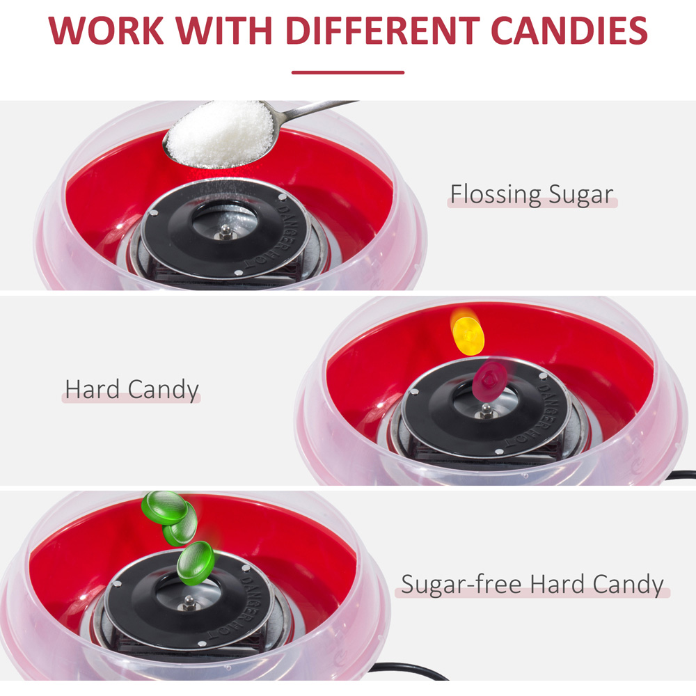 HOMCOM 800-017RD Red Electric Cotton Candy Machine with Equipment 500W Image 6
