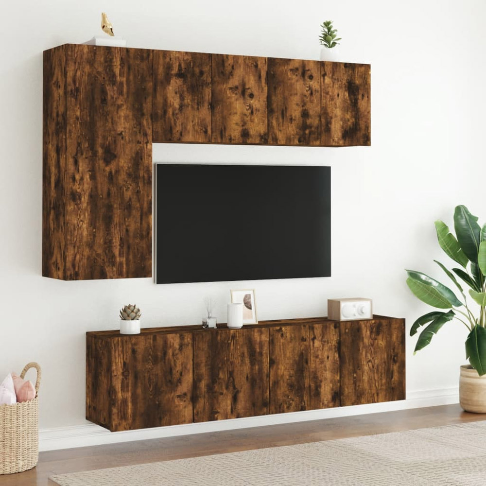 vidaXL 4 Door Smoked Oak Wall Mounted TV Cabinet Image 3