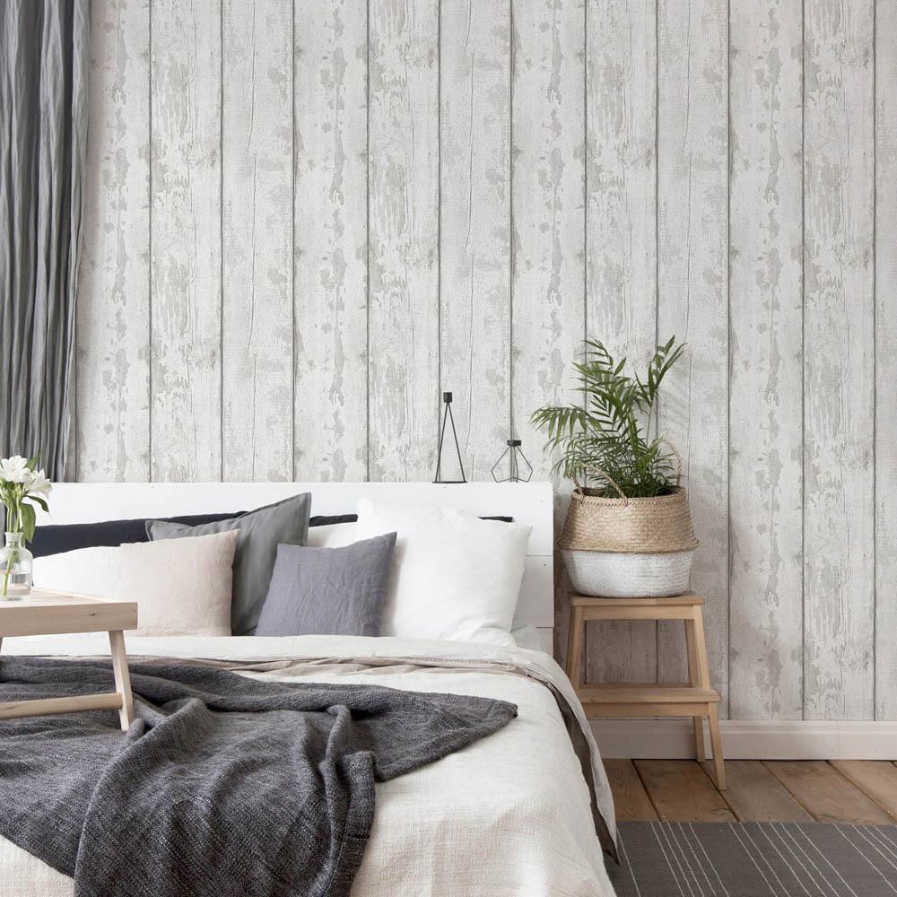 Arthouse Metallic Washed Wood Grey and Silver Wallpaper Image 5