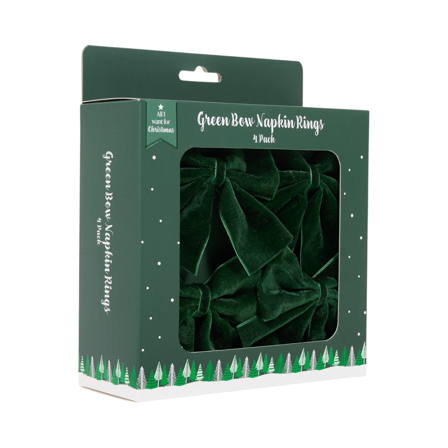 Pack of 4 Bow Napkin Rings Green Image 3