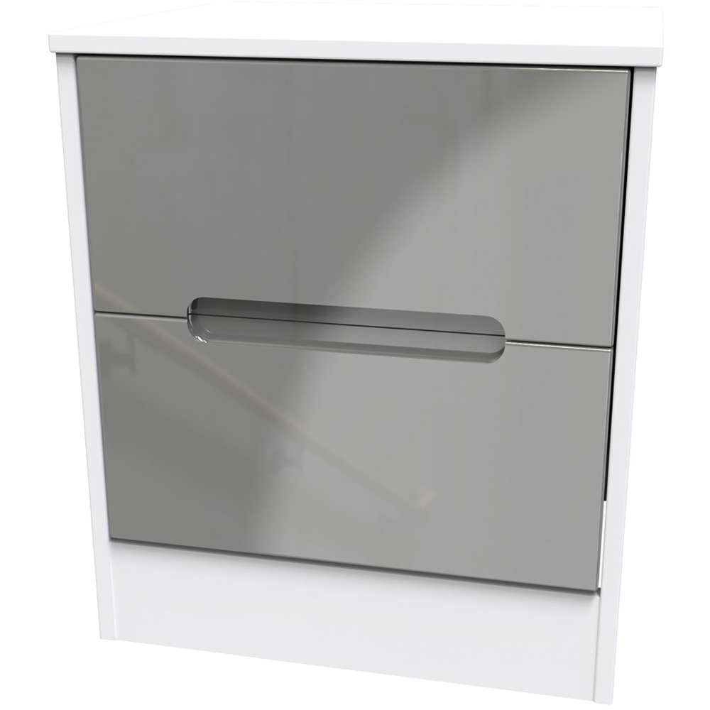 Crowndale Monaco 2 Drawer Grey Gloss and White Compact Bedside Cabinet Ready Assembled Image 3