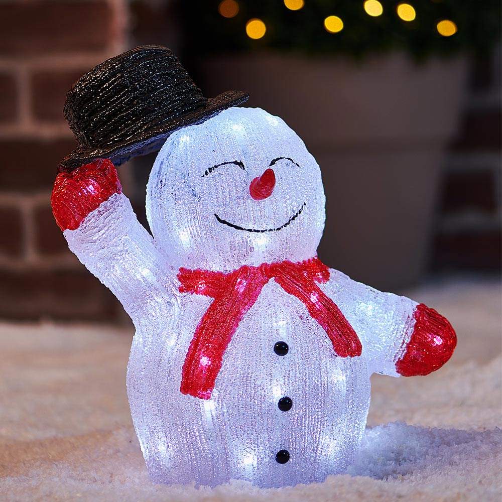Wilko Acrylic Light Up Snowman with Hat Image 1