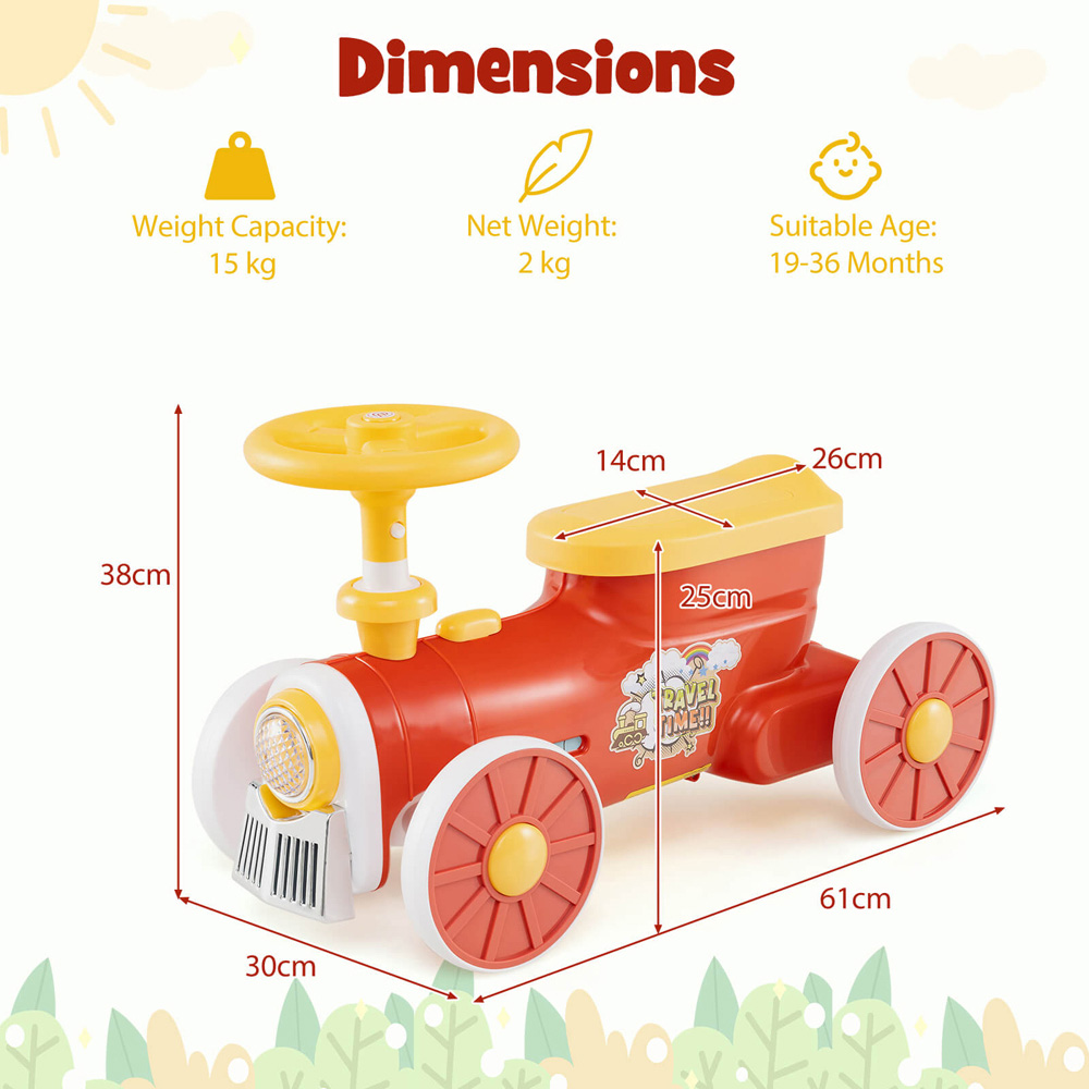 Costway Kids Orange Ride On Push Car Train with Sound Button and Storage Compartment Image 8