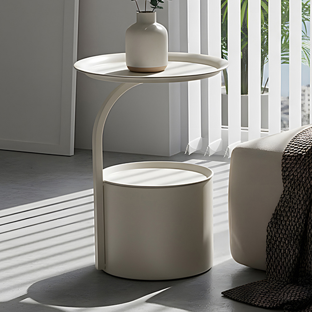 Living and Home Cream White Round Storage Side Table Image 1