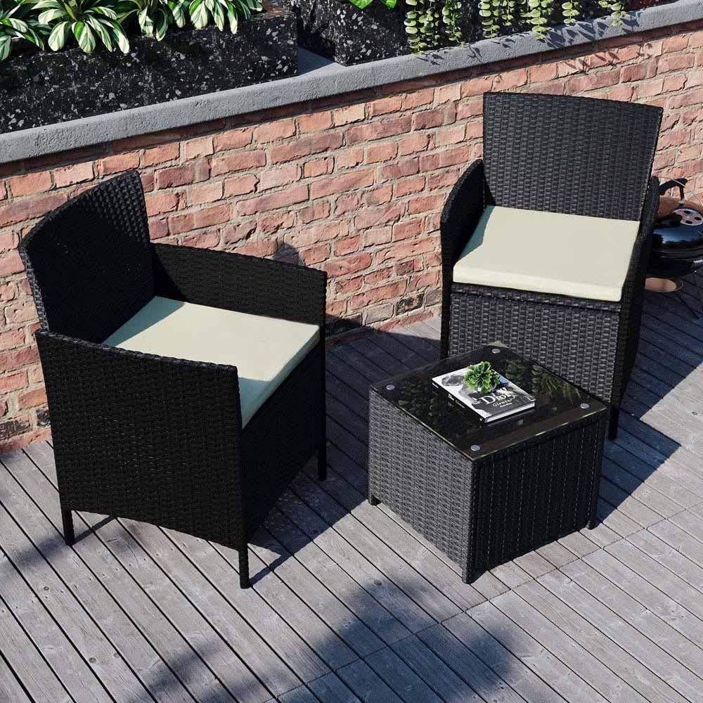 Garden Vida Bali Rattan Effect 2 Seater Bistro Set Black Image 4