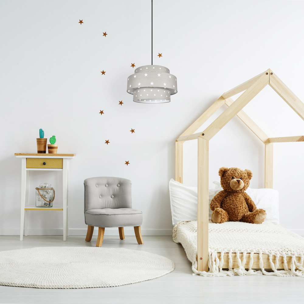 Happy Homewares 3 Tier Midnight Grey Cotton Pendant Shade with Stars Decor Image 2