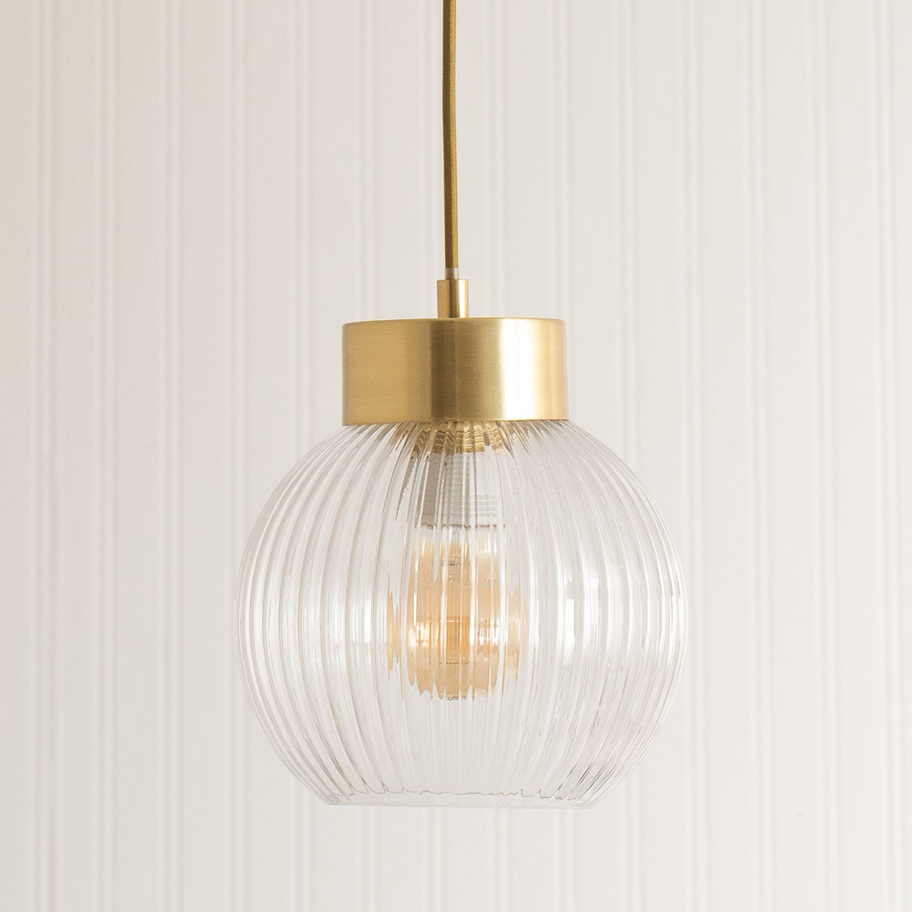 ValueLights Maddison Clear Ribbed Glass Globe Easy Fit Pendant Lamp Shade Image 4