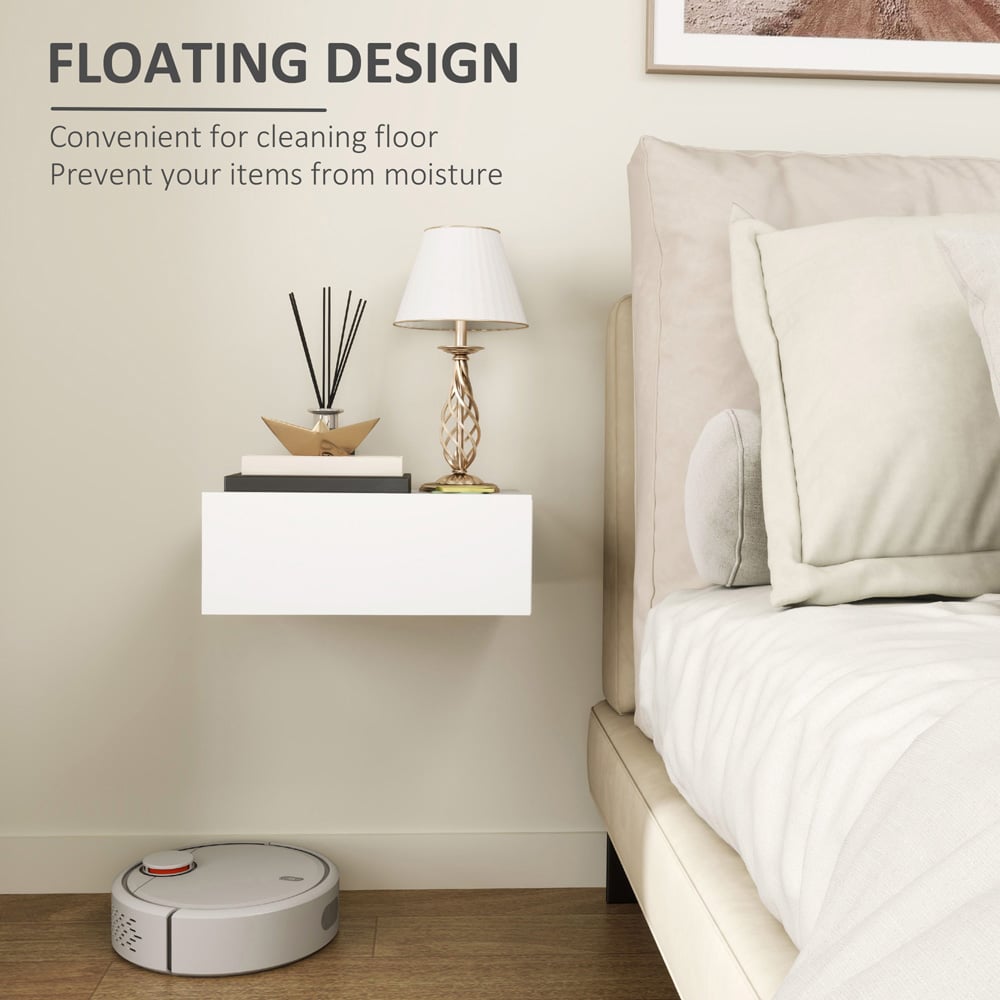 HOMCOM Single Drawer White Floating Wall-Mounted Bedside Table Image 7