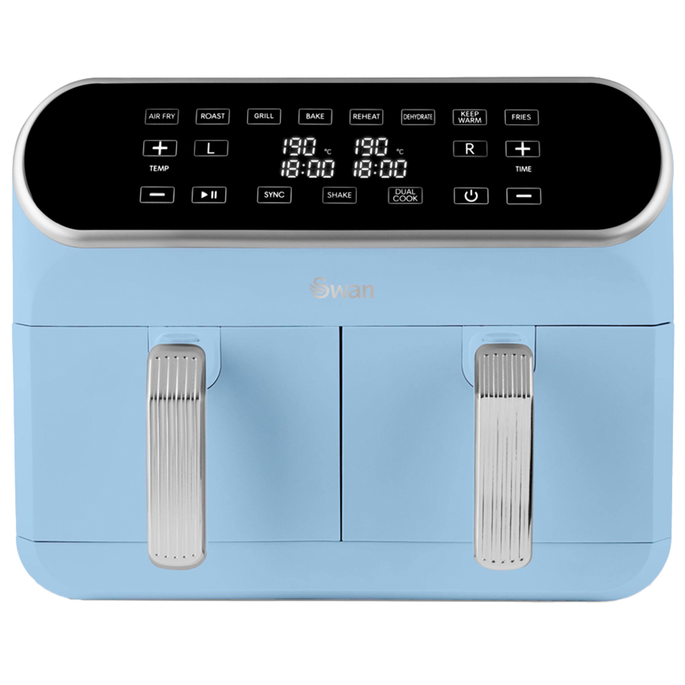 Swan Retro SD10519BLU Blue Dual Basket Air Fryer 8L Image 1