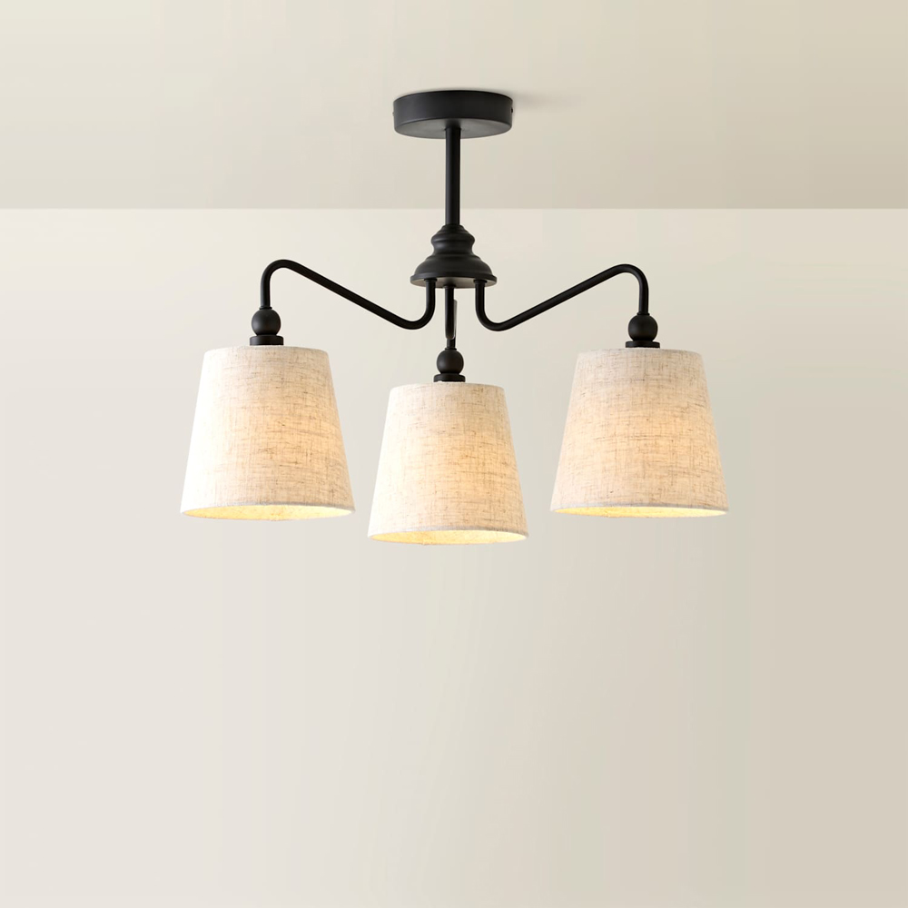 ValueLights Maggie Matte Black 3-Arm Chandelier Ceiling Light with Tapered Shade and Bulb Image 3