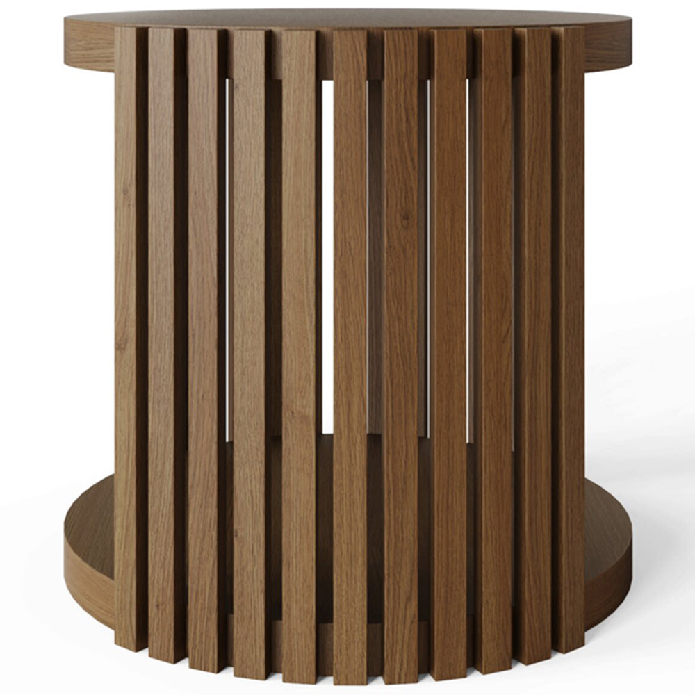 GFW Zadie Single Shelf Walnut Slatted Round Side Table Image 3