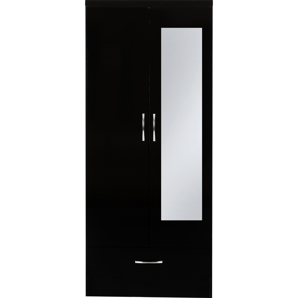 Seconique Nevada 2 Door Single Drawer Black Gloss Mirror Wardrobe Image 3