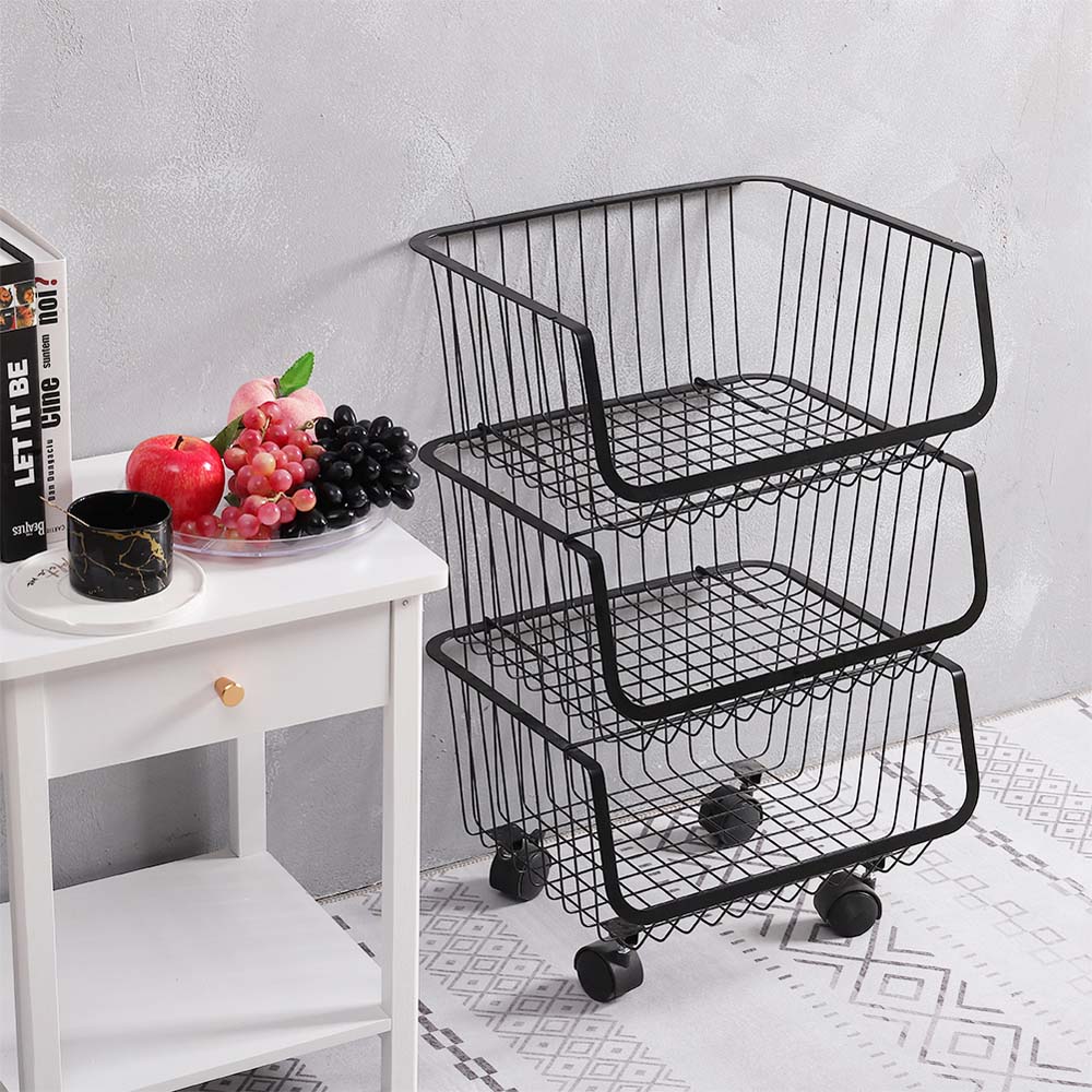 Living and Home 3 Tier Stackable Rolling Trolley Rack Image 5