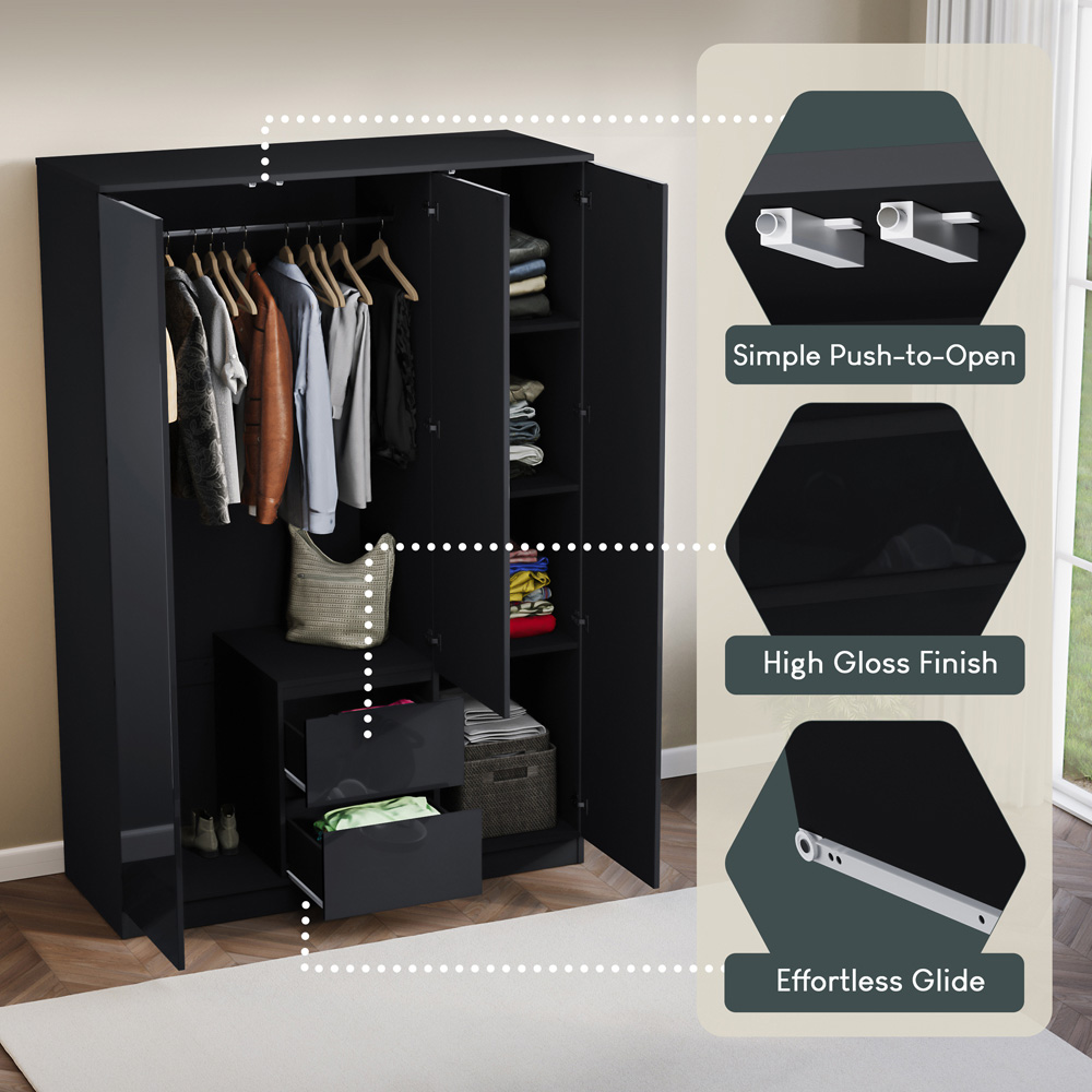 VIDA DESIGNS Glinton 3 Door 2 Drawer Black Wardrobe Image 5