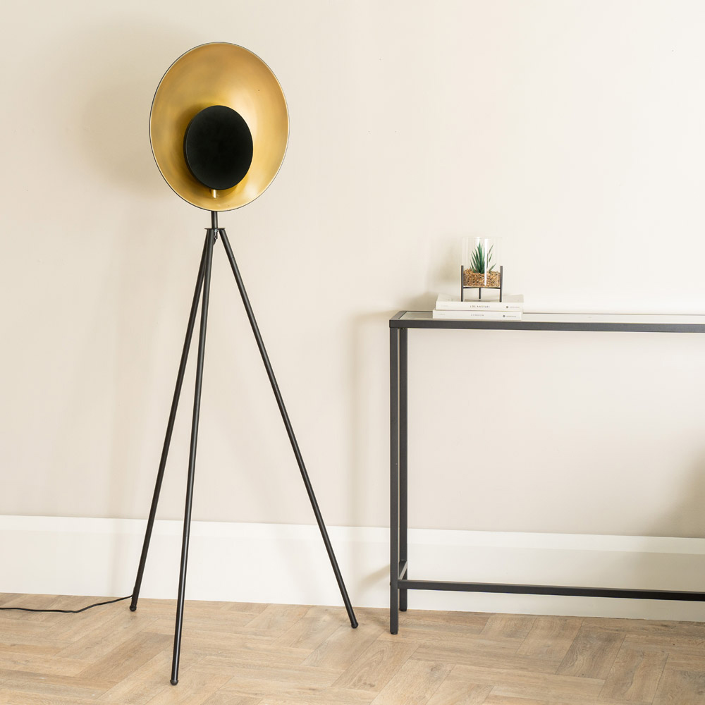 ValueLights Saffy Matte Black and Gold Shade LED Floor Lamp Image 4