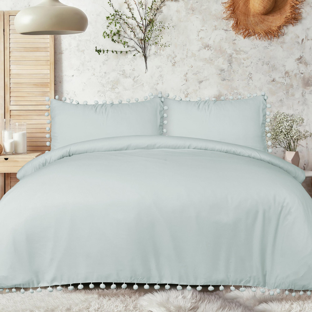Smart Living King Size Duck Egg Pom Pom Duvet Cover Set Image 1