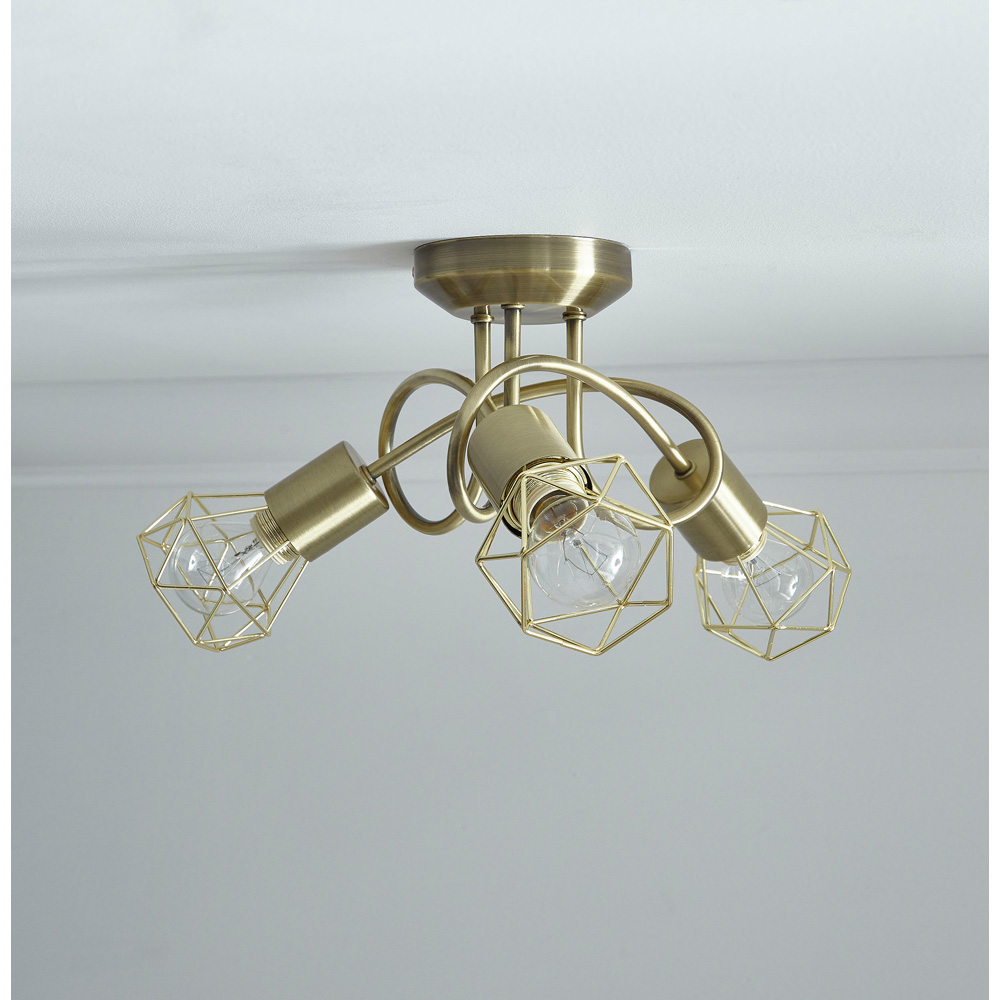 Kliving Juno 3 Light Brass Wired Shade Antique Brass Ceiling Light Image 2