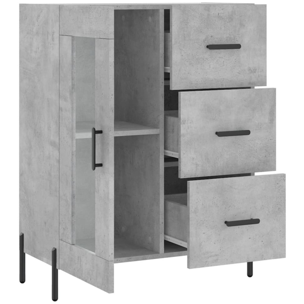 vidaXL Single Glass Door 3 Drawer Concrete Grey Wooden Sideboard Image 6