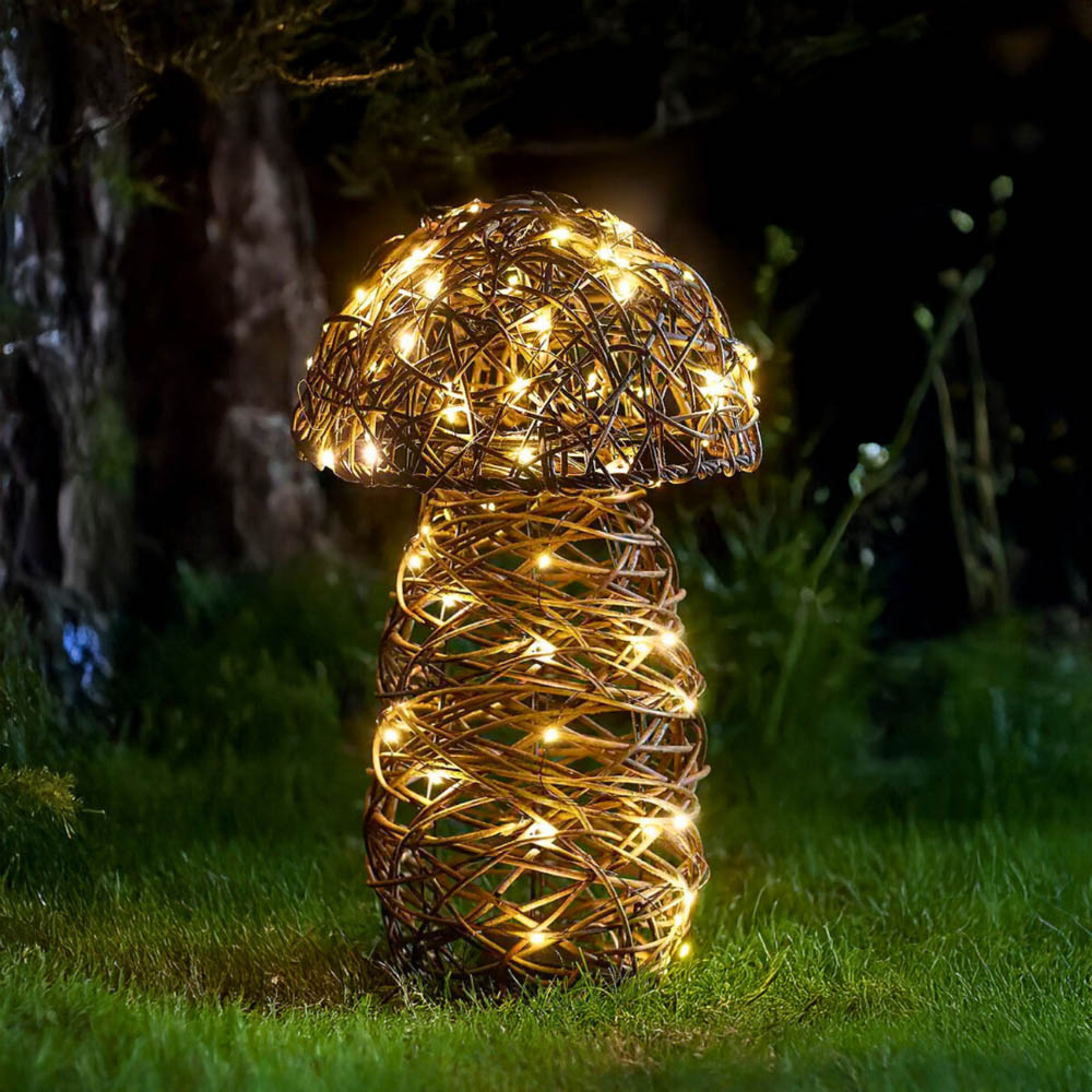 Garden Mile Warm White LED Rattan Mushroom Light 34cm Image 2