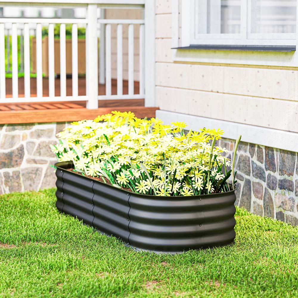 Outsunny Dark Grey Galvanised Steel Raised Garden Bed Planter with Safety Edging 62 x 150cm Image 3