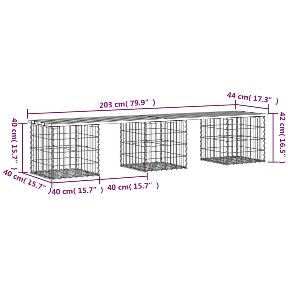 vidaXL Natural Solid Douglas Wood Gabion Design Garden Bench 203 x 44 x 42cm Image 7