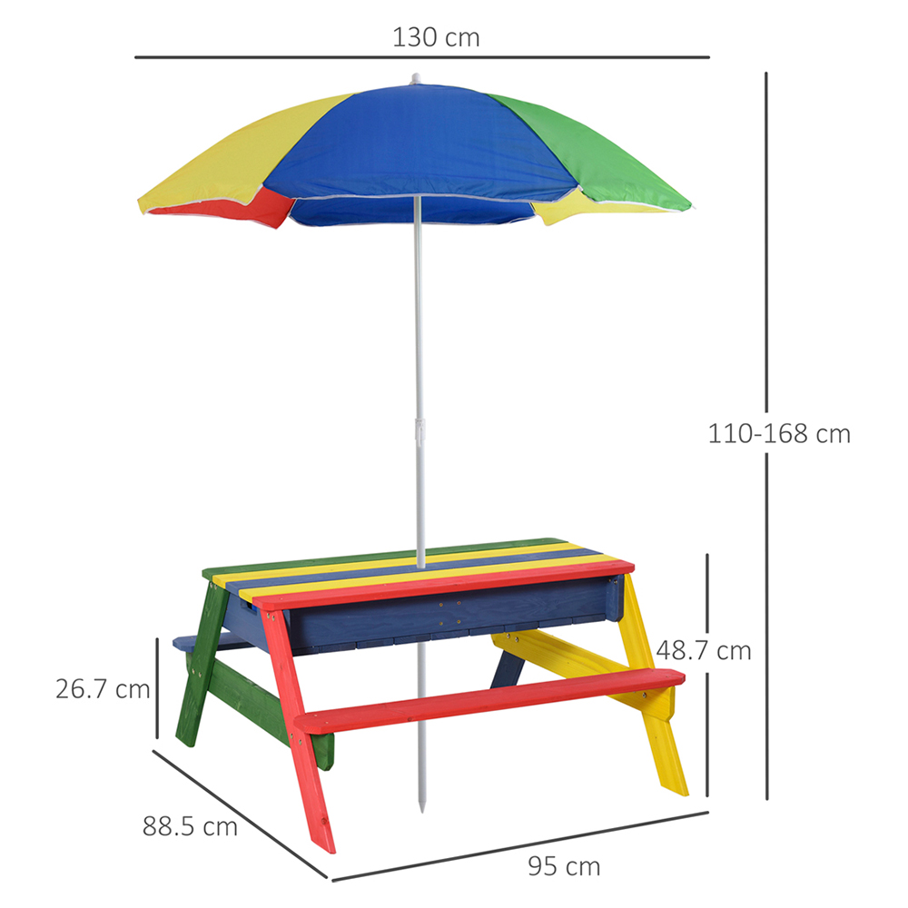 Kids Outdoor Picnic Table and Bench with Parasol Umbrella Rainbow Image 7