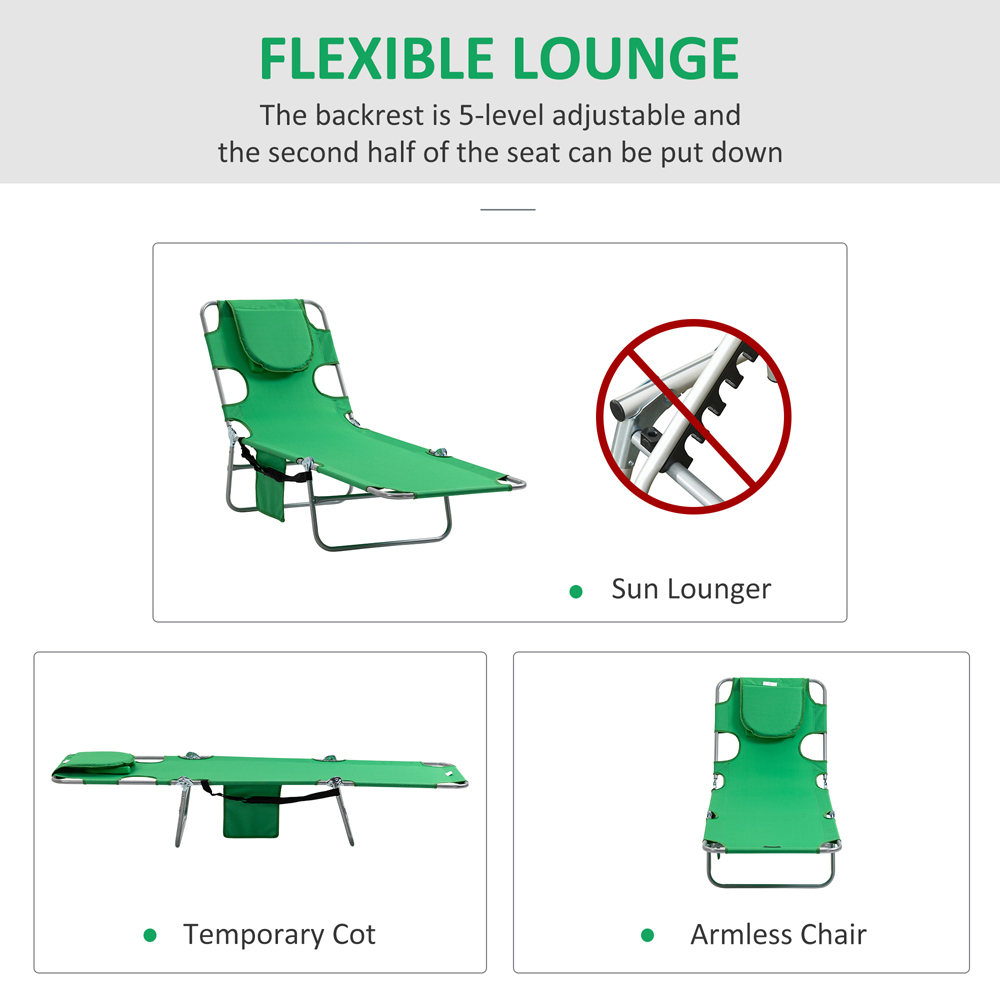 Outsunny Green 5 Level Adjustable Folding Sun Lounger with Reading Hole Image 4
