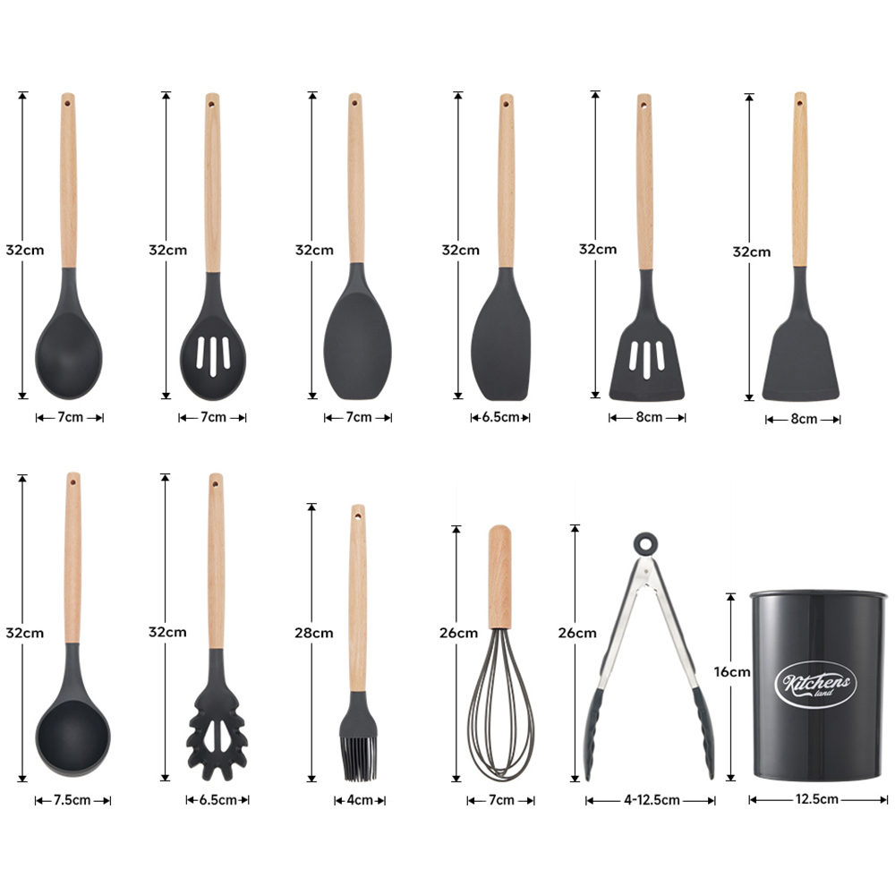 Living and Home 11 Pieces Black Silicone Kitchen Utensil Image 5