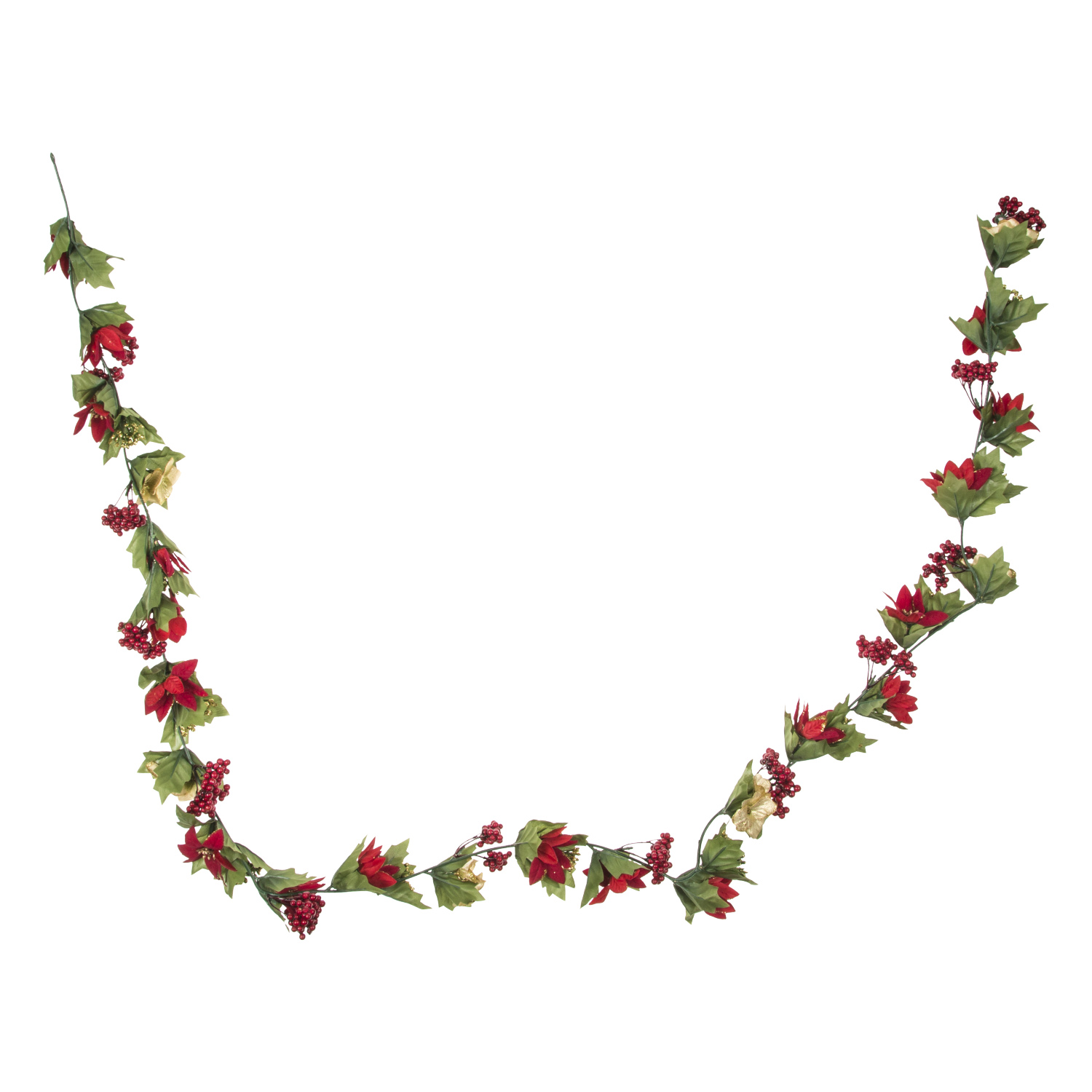 Red Poinsettia Berry Garland - Green, Red and White Image