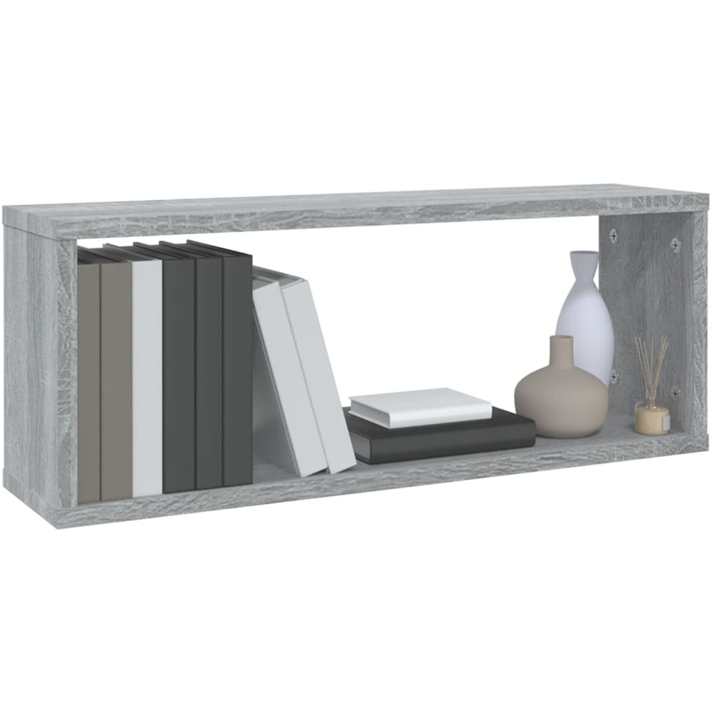 vidaXL 60cm Set of 2 Grey Sonoma Cube Floating Wall Shelf Image 6