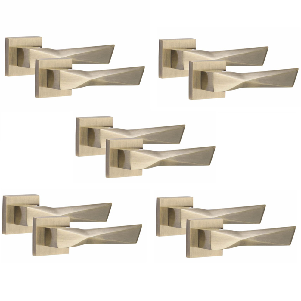 Golden Grace Antique Brass Finish Aura Door Handle Set 5 Pack Image 1