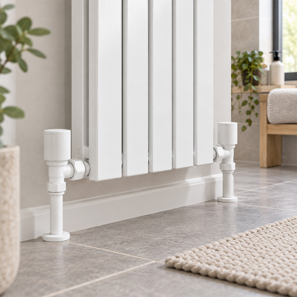 Go Bathrooms White Round Top Angled Radiator Valve Set 15mm Image 2