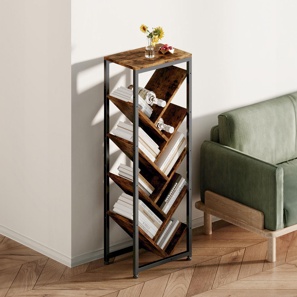 Living and Home 9 Shelf Black and Dark Wood Freestanding Tree Bookcase Image 8