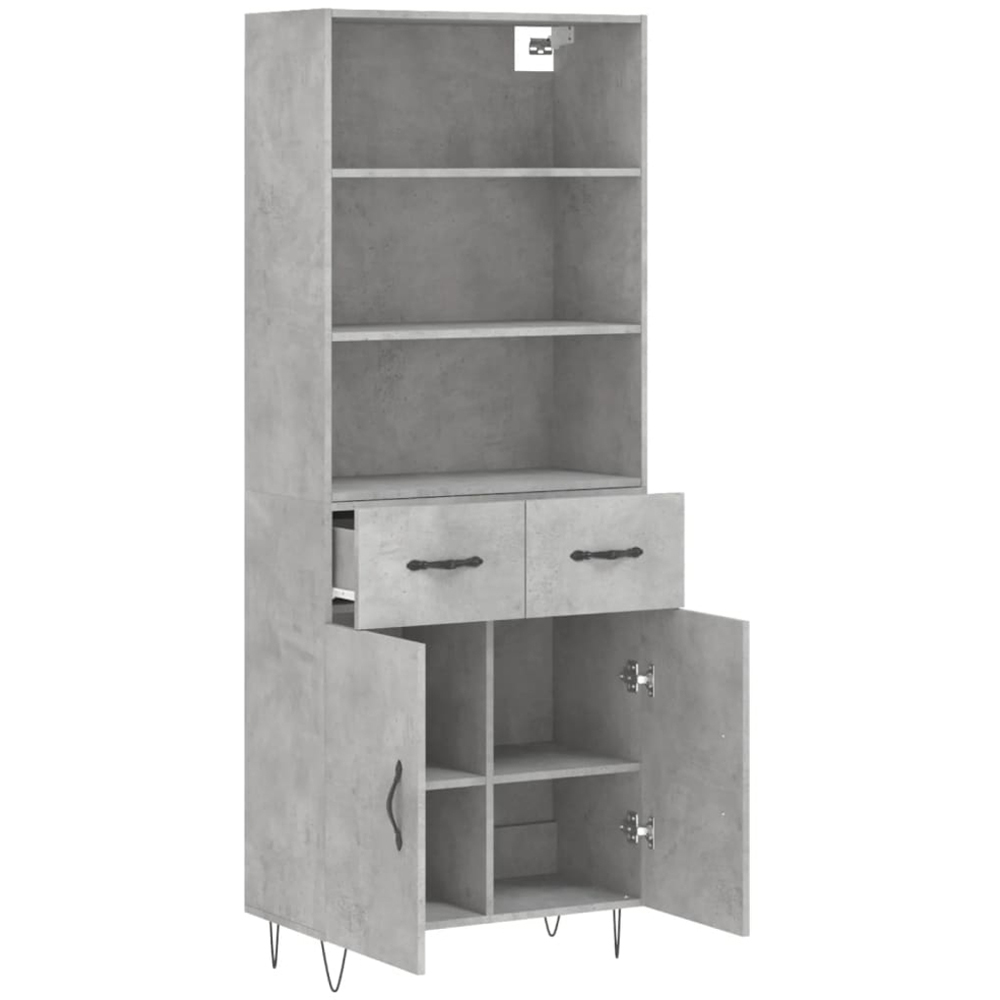 vidaXL 2 Door 2 Drawer 3 Shelf Concrete Grey Highboard with Metal Legs Image 4